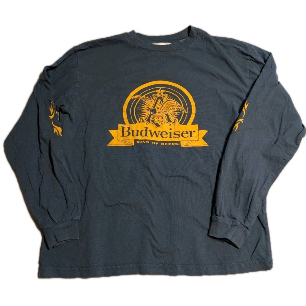 Budweiser PacSun Long Sleeve T Shirt Mens Small Blue Flame Graphic Beer Tee